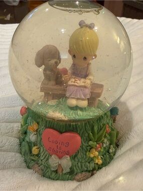 Precious Moments Loving Is Sharing Girl & Dog Musical Snow Globe